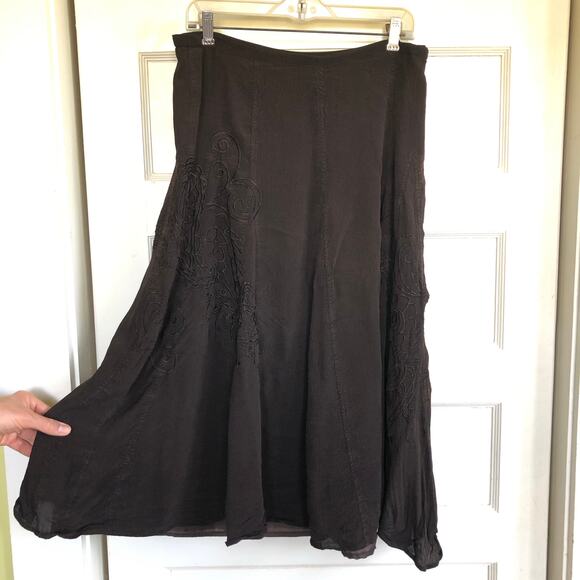 Coldwater Creek Dresses & Skirts - Coldwater Creek Brown Embroidered A-Line Midi Skirt M Flowy Fairycore Hippie Y2K